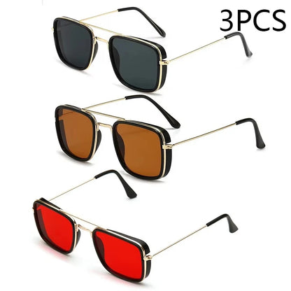 “Fashion metal square-frame sunglasses, retro European style, UV protection, Korean-inspired design.”