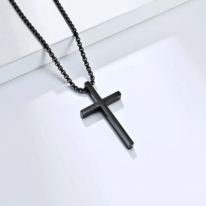 “Titanium Steel Cross Necklace - High-Quality Unisex Sweater Chain.”