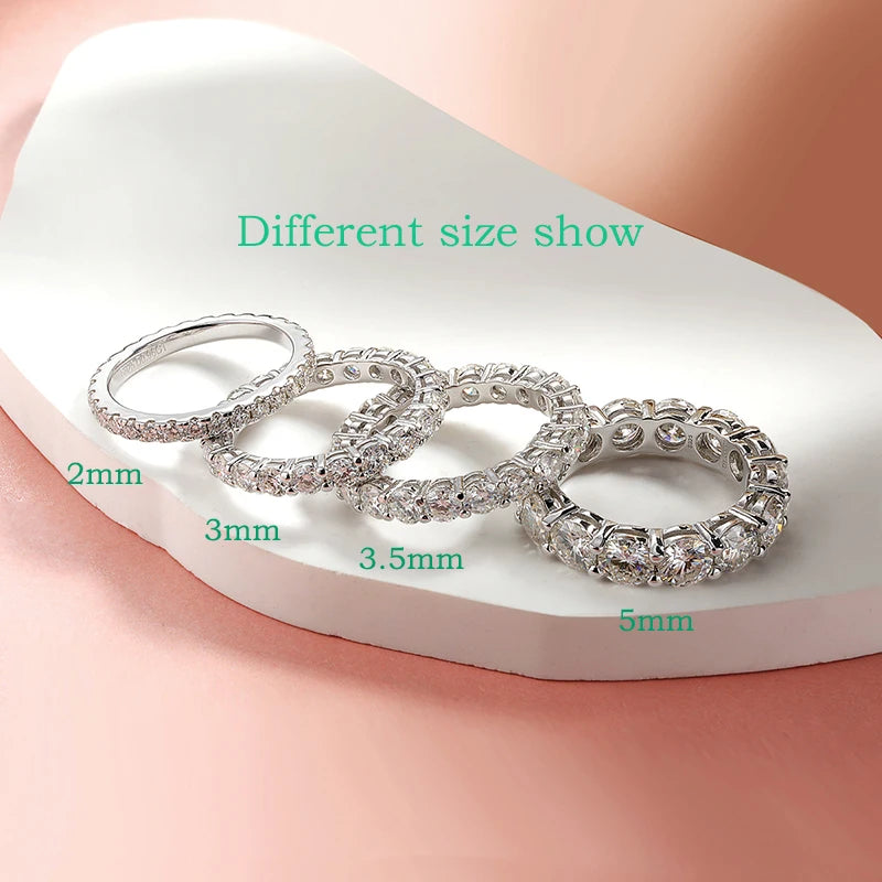 “Full Moissanite wedding band, 2-5mm, 925 sterling silver, classic eternity ring.”