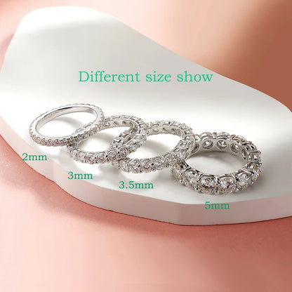 “Full Moissanite wedding band, 2-5mm, 925 sterling silver, classic eternity ring.”