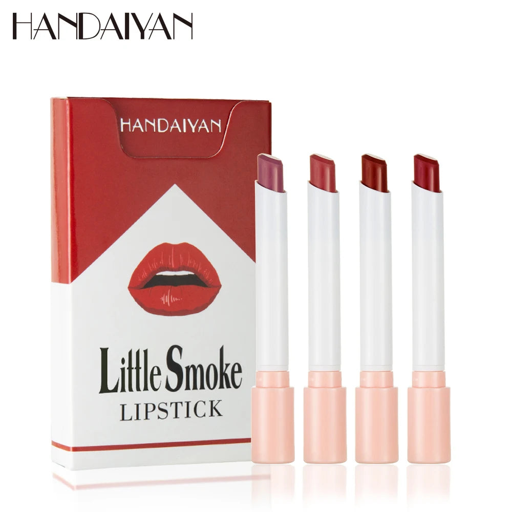 “Matte velvet lipstick set, 4pcs small size, long-lasting color, fade-resistant formula.”