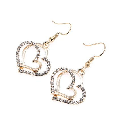 “3-Piece Heart-Shaped Jewelry Set - Earrings, Pendant, Necklace with Rhinestones.”
