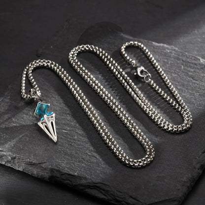 “Stylish Blue Stone Necklace for Men & Women - Stainless Steel Geometric Pendant.”
