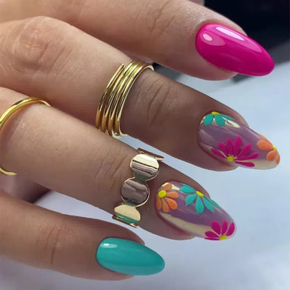 “24Pcs Matte Almond Press-On Nails – Autumn Winter Rose Leaf Design, Full Cover with Glue”