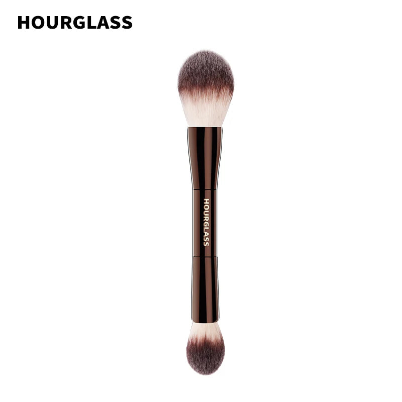 “Veil powder brush, soft fiber, double head, lightweight, perfect for smooth face makeup.”