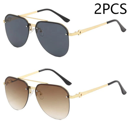 “Metal half-frame women’s sunglasses, classic double-beam design for outdoor fashion.”