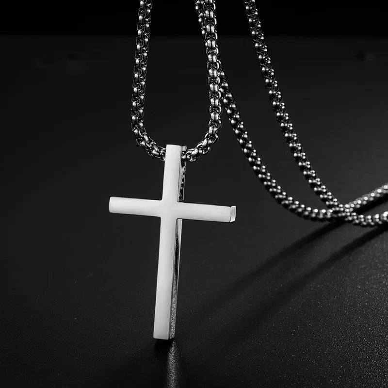 “Stainless Steel Cross Pendant Necklace - Minimalist Silver Jewelry for All.”