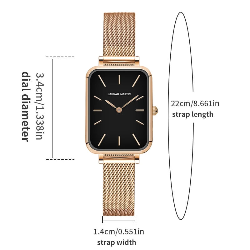 “Square Women’s Stainless Steel Mesh Strap Watch, Rose Gold, Japanese Movement, Fashion.”