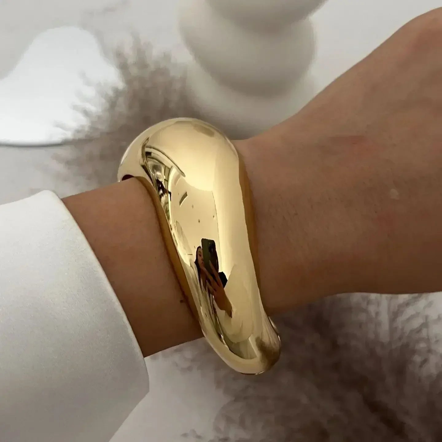 “Wide Cuff Bangles – Punk Gold & Silver Geometric Metal, Large Bracelets for Women ”