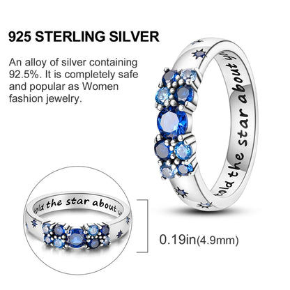 “925 Sterling Silver Blue Star Cipher Ring - Fashionable Jewelry for Women.”