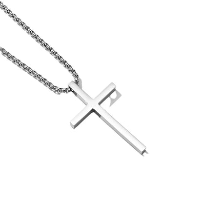 “Titanium Steel Cross Necklace - High-Quality Unisex Sweater Chain.”