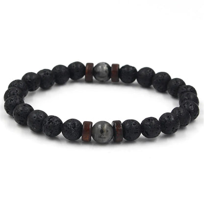 “Volcanic Stone Lava & Wooden Beads Bracelet - Tibetan Buddha Wrist Chain for Men & Women.”