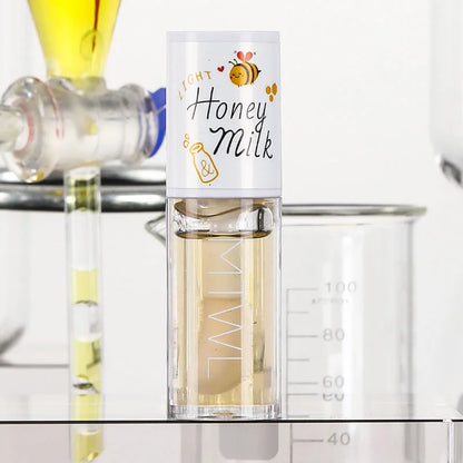 “Peach Milk Honey Lip Oil – Moisturizing, Fades Lip Lines, Water Gloss Effect with Big Brush”