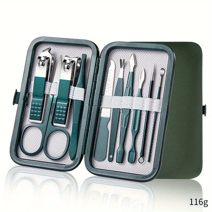 “Professional nail care kit: 7-18 pieces, stainless steel with travel case.”