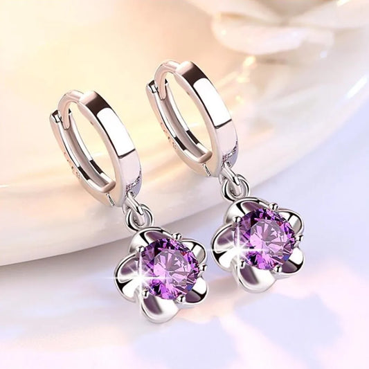 “925 Sterling Silver Earrings with Purple Zircon, Retro Design, Elegant Jewelry Gift.”