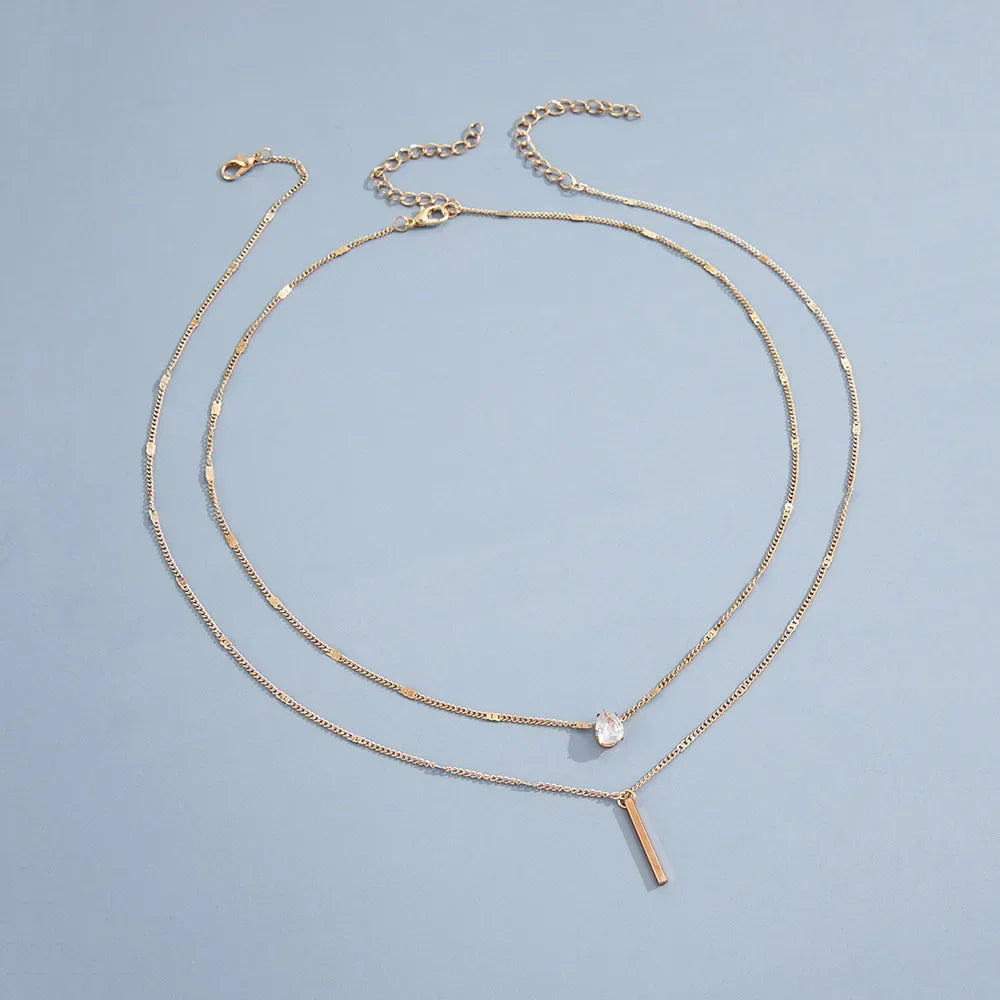 “Fashion Multi-Layer Necklace for Women - Crystal Water Drop Pendant, Gold/Silver Color Choker.”