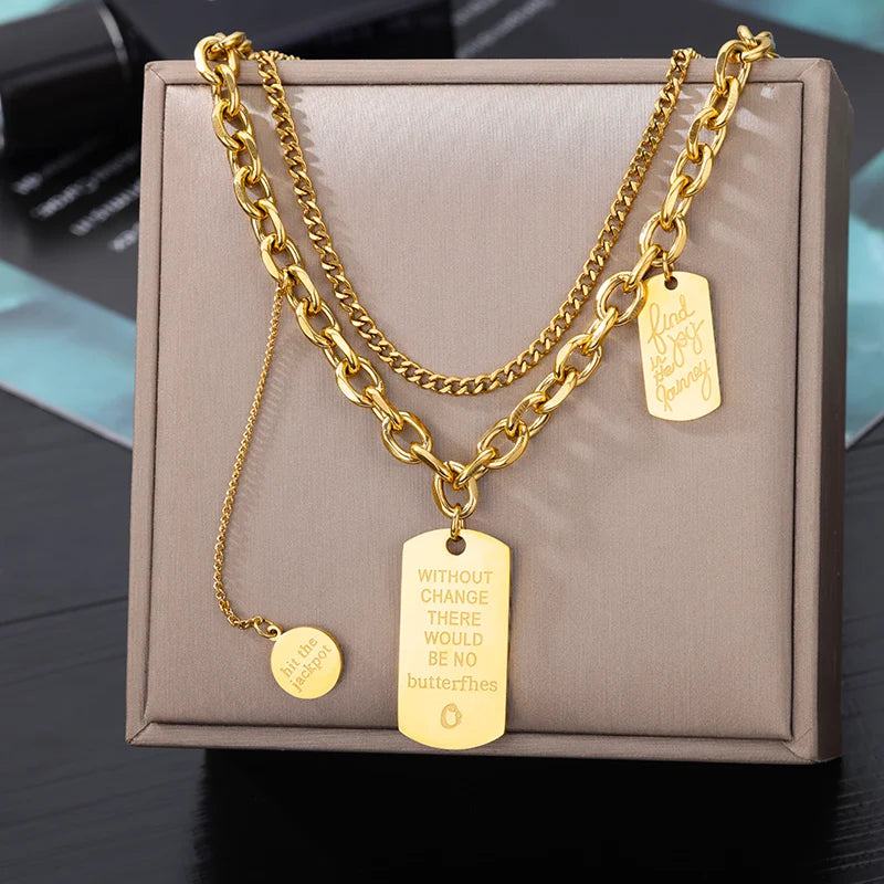 “316L Stainless Steel Heart Necklace - Multilayer Gold Goth Jewelry.”