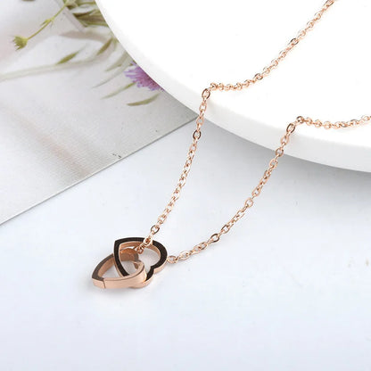 “Classic Double Heart Pendant Necklace – Gold Plated Stainless Steel, Fashion Jewelry for Women & Girls”