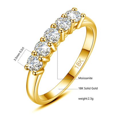 “Original 18K gold moissanite ring, 5 stones, stamped luxury engagement jewelry.”