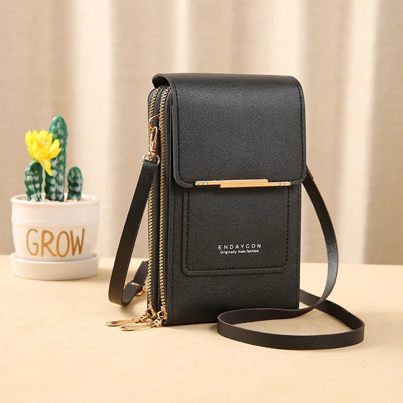 “Women’s soft leather crossbody handbag with touch screen phone purse, small wallet.”