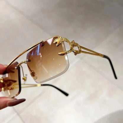 “Retro frameless unisex sunglasses, nickel double-layer design, UV400 protection.”