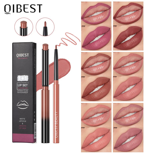 “QIBEST 2pcs Lipstick & Lipliner Pen Set – Matte Velvet Lip Liner, Long-Lasting Sexy Red Lipstick”