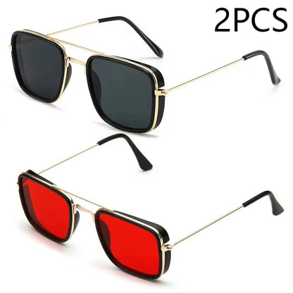 “Fashion metal square-frame sunglasses, retro European style, UV protection, Korean-inspired design.”