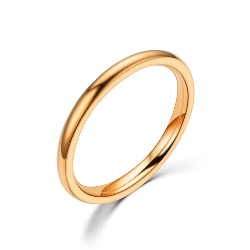 “2mm Thin Stainless Steel Rings - Rose Gold Titanium Steel for Women & Girls.”