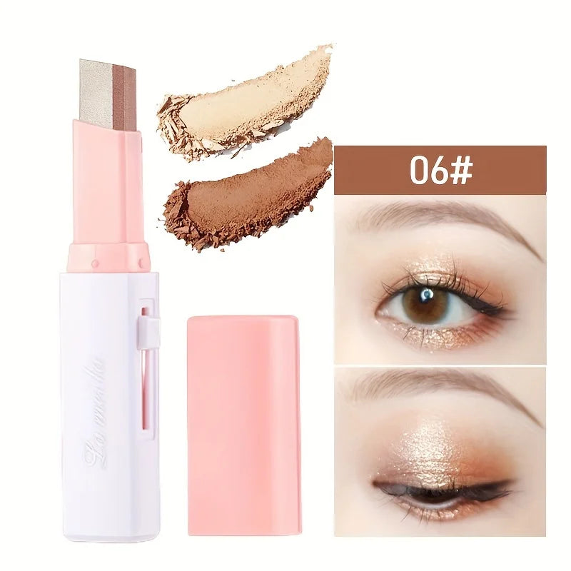 “2-in-1 waterproof highlighter and eyeshadow stick, long-lasting glitter eyeliner.”