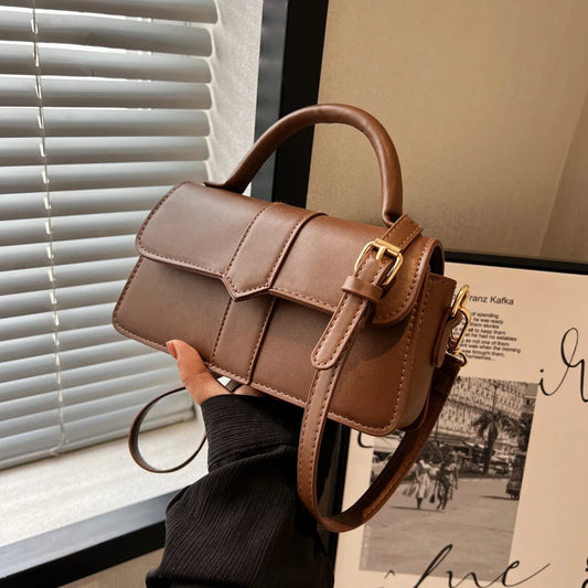 “PU leather shoulder bag, vintage square satchel, fashion crossbody handbag for women, black.”