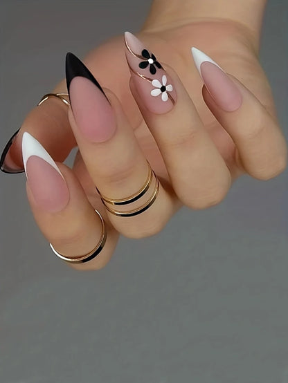 “24PCS Medium Stiletto Pink Press-On Nails – Full Cover Fake Nail Set with Love Design”