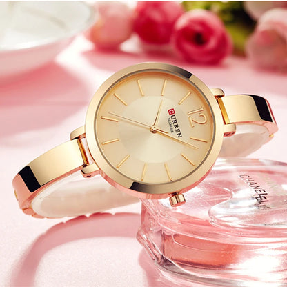 “Fashion Gold Women’s Watch, Stainless Steel, Ultra-Thin Quartz, Romantic Clock.”