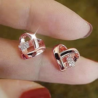 “Huitan Eternity Love Heart Earrings - Silver/Gold Color Fashion Studs for Women.”