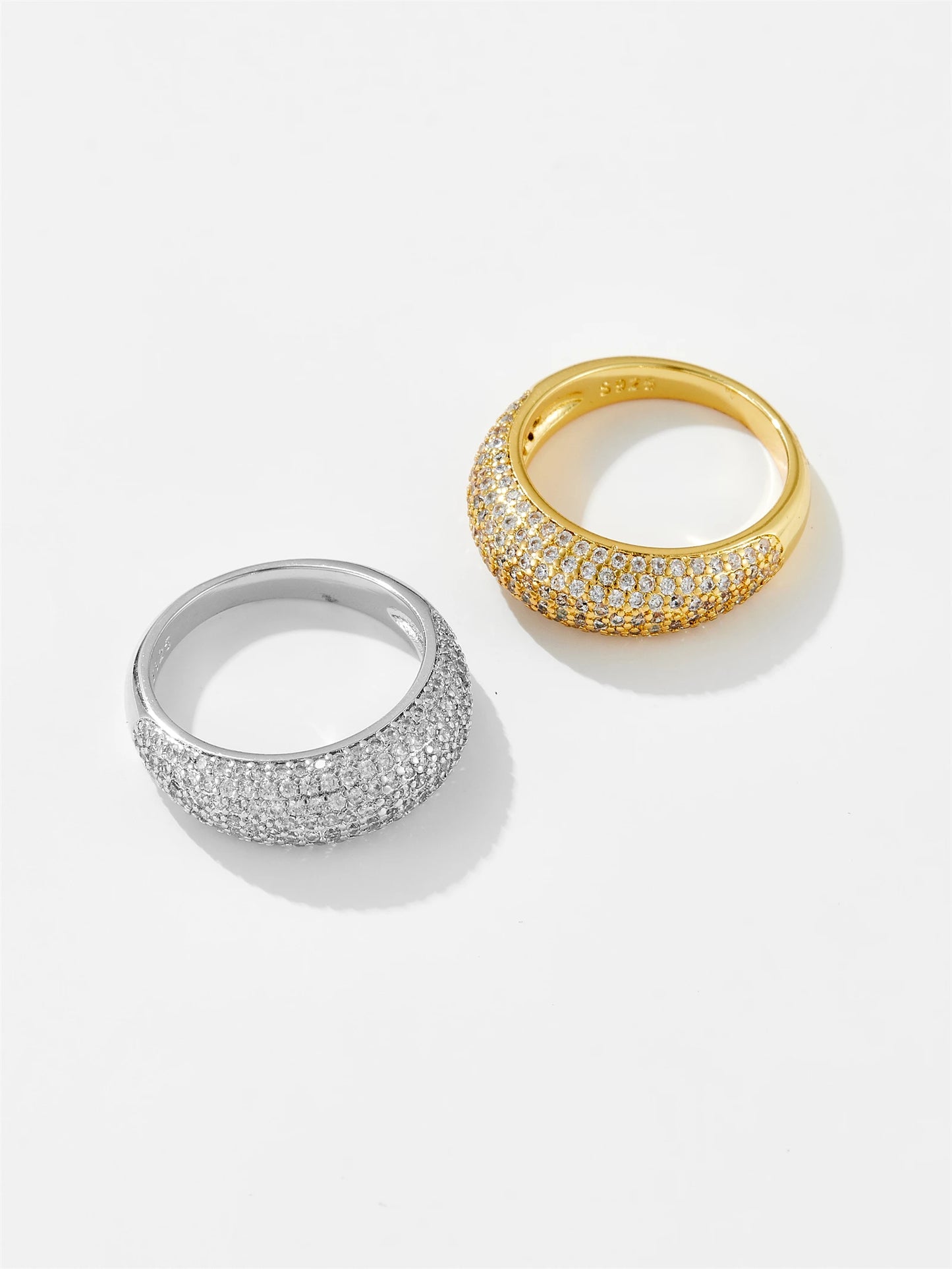 “925 Sterling Silver Thin Dome Ring, Pave Zircon, Elegant Women’s Party Jewelry.”
