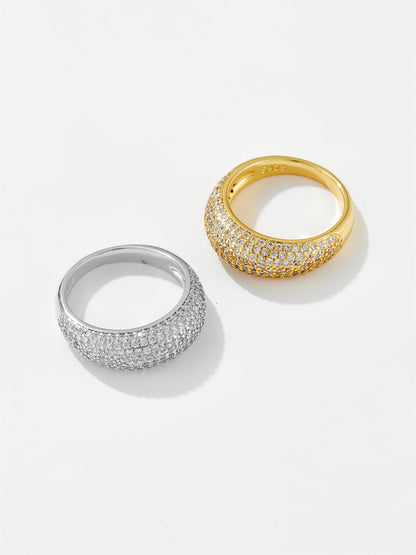 “925 Sterling Silver Thin Dome Ring, Pave Zircon, Elegant Women’s Party Jewelry.”