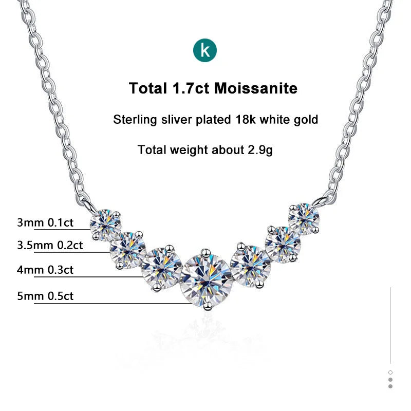 “Moissanite necklace for women, 925 silver, 18K white gold plated, certified jewelry.”