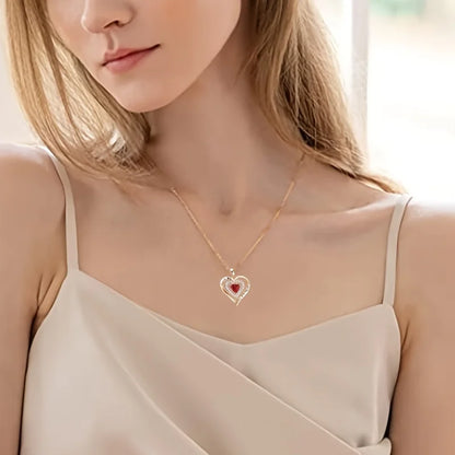 “Luxury Red Zircon Pendant Necklace with Rose Box - Trendy Wedding Jewelry.”