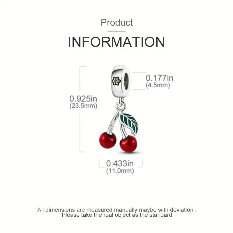 “Red enamel cherry charm beads for bracelet, necklace, keychain, DIY jewelry gift.”