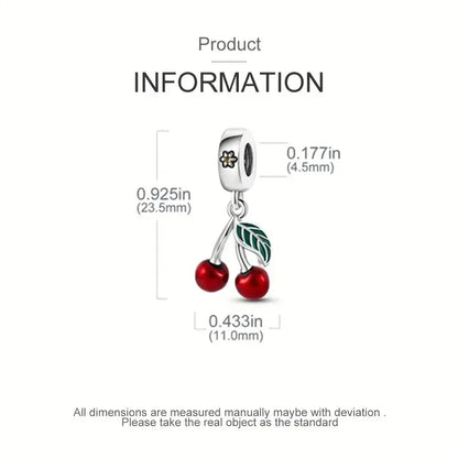“Red enamel cherry charm beads for bracelet, necklace, keychain, DIY jewelry gift.”