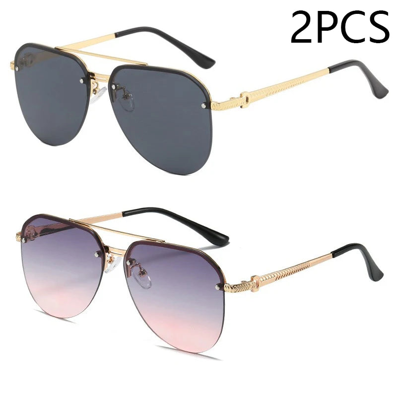 “Metal half-frame women’s sunglasses, classic double-beam design for outdoor fashion.”