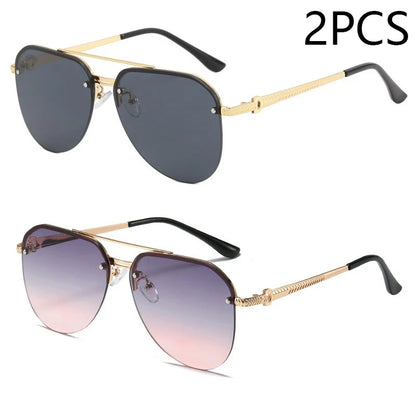 “Metal half-frame women’s sunglasses, classic double-beam design for outdoor fashion.”