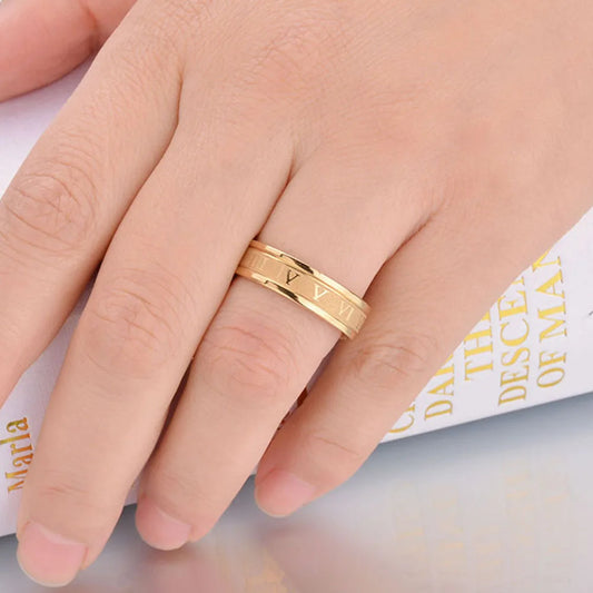 “Classic Stainless Steel Roman Digital Ring Waterproof High Quality Punk Jewelry Gift.”