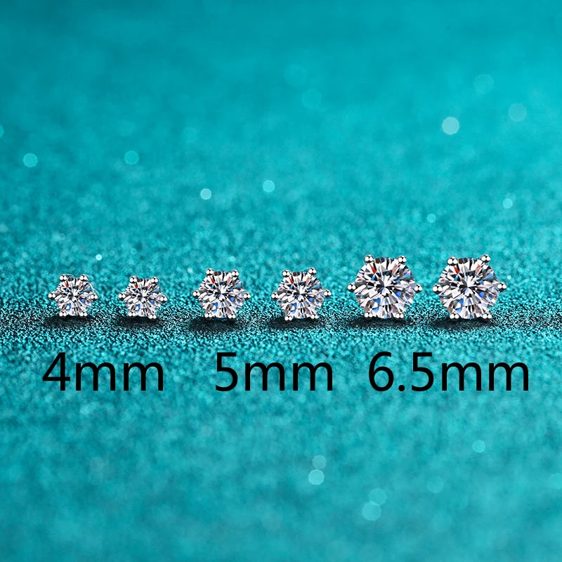 “925 Sterling Silver Six-Claw Moissanite Earrings, Elegant Design, Authentic Jewelry.”