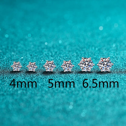 “925 Sterling Silver Six-Claw Moissanite Earrings, Elegant Design, Authentic Jewelry.”