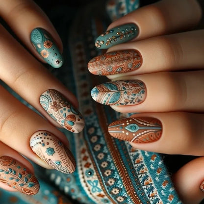 “24Pcs Matte Almond Press-On Nails – Autumn Winter Rose Leaf Design, Full Cover with Glue”