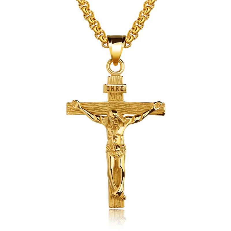 “Religious Stainless Steel Cross Necklace for Men - Gold/Silver.”