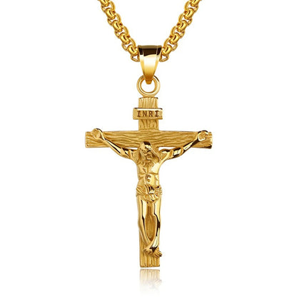“Religious Stainless Steel Cross Necklace for Men - Gold/Silver.”