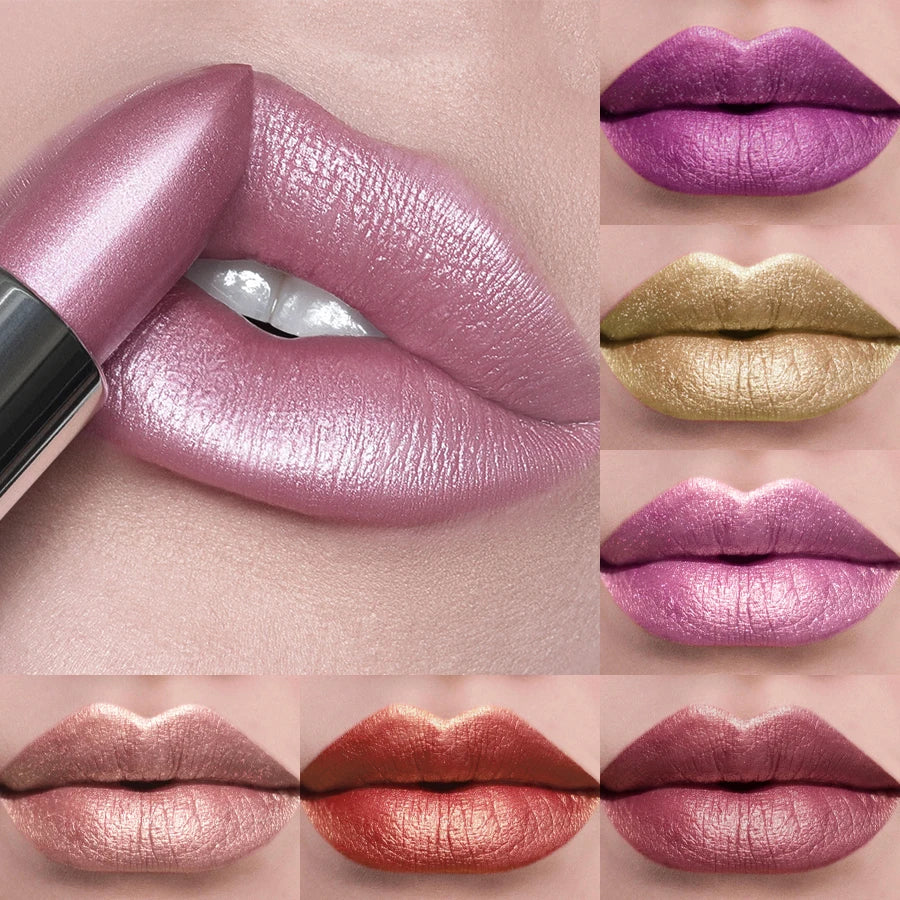 “21-Color Metallic Lipstick – Bold, Glittery, Long-Lasting Pearlescent Matte Lip Tint”