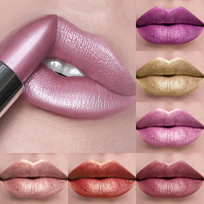 “21-Color Metallic Lipstick – Bold, Glittery, Long-Lasting Pearlescent Matte Lip Tint”