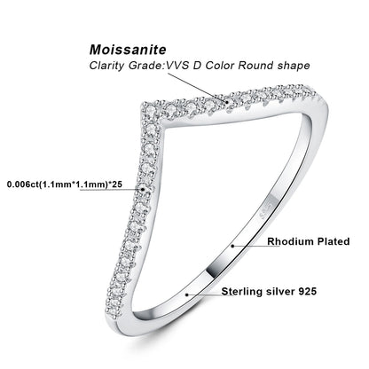 “Moissanite D Color Round Cut 925 Sterling Silver V Shape Stackable Wedding Ring.”